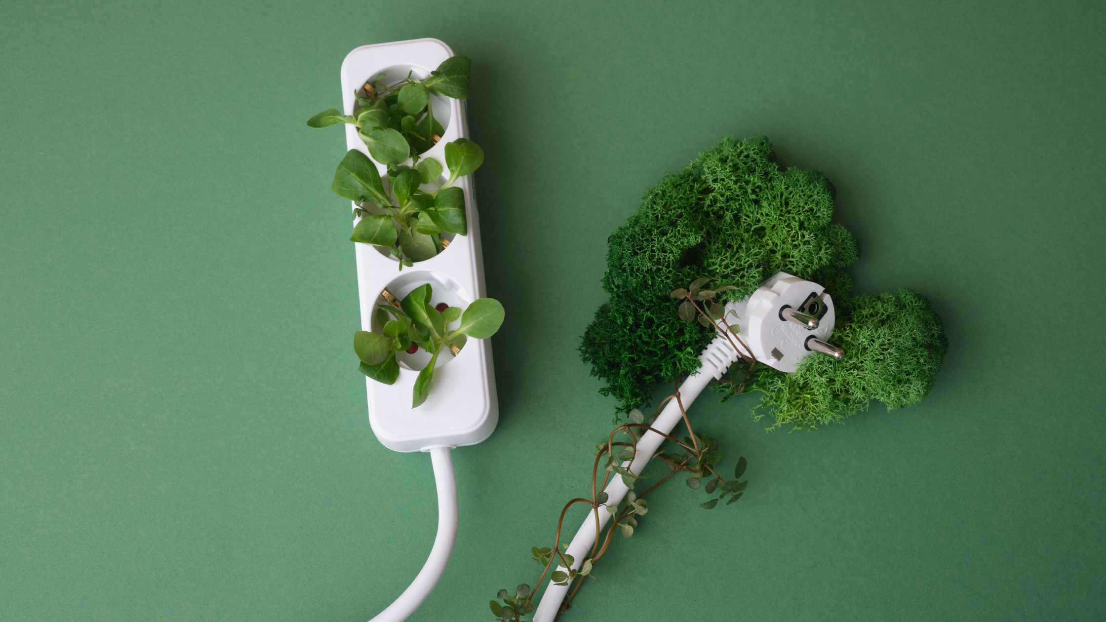Sustainable Office: Image showing plug sockets with plants.